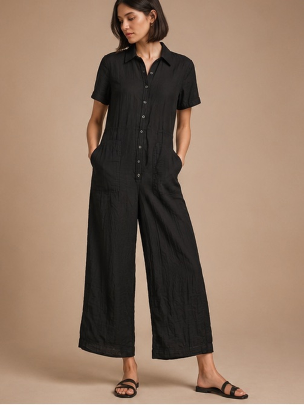 Velvet by Graham & Spencer Black Short-Sleeve Midi Jumpsuit Dress Large